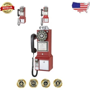 Retro Wall-Mounted Payphone Red Phone with Push Button Dial Functionality - Picture 1 of 4