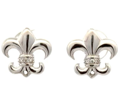 Aretes de diseño Diamonique de plata de ley 925 circonita cúbica acentuados flor de lis Foto 1 de 4
