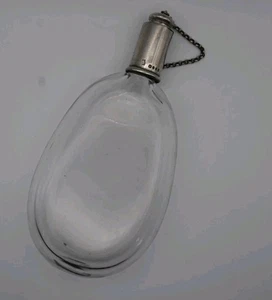 Antique Sterling Silver Mounted Glass Hunting Flask / Bottle Cork c1846 London - Picture 1 of 4
