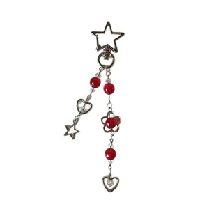 Porte-clés étoile à cinq branches pendentif cœur doux sangle téléphone portable perles chaîne téléphone - Photo 1/8