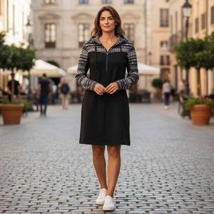 Vestido con Capucha Athleta Negro Estampado Manga Larga Bolsillos con Cremallera Atletismo - Imagen 1 de 12