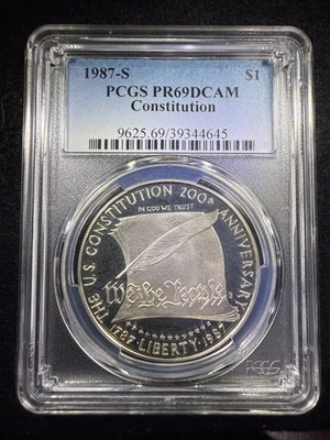 Dólar conmemorativo de plata Constitución S $1 1987 graduación profesional PR69DCAM Foto 1 de 2