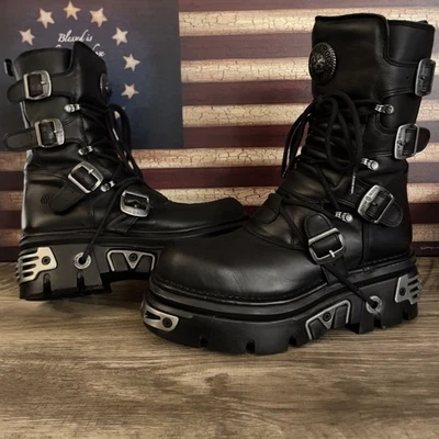 New Rock Reactor Mens EU 43 US 9.5 10 Leather Platform Boots M-373-S4 • Gothic - Image 1 of 4