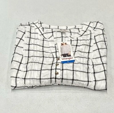 Blusa a cuadros para mujer Wrangler, blanca, talla L Foto 1 de 3