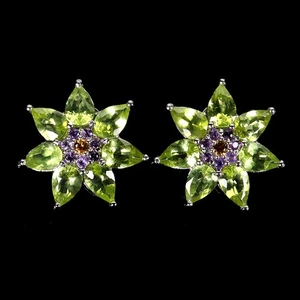 925 Sterling Silver Earrings Pear Peridot Amethyst Sapphire Gemstone Jewelry - Picture 1 of 13
