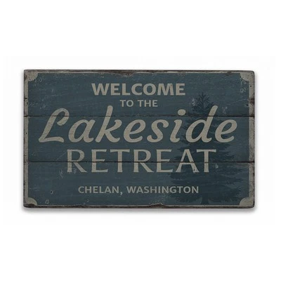 Welcome Lakeside Retreat Novelty Distressed Sign, Personalized Wood Sign - Image 1 of 2