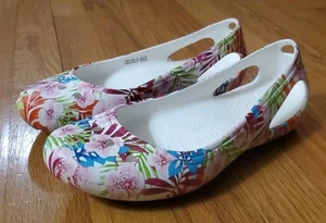 Crocs Womens Size 7 Pink Floral Kadee Graphic Slingback Ballet Flats Shoes - Picture 1 of 8