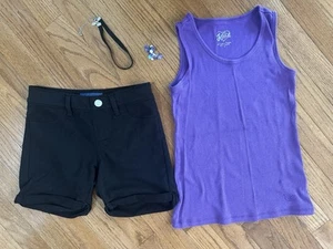 Justice Purple Tank And Old navy Black Knit Shorts And Jewelry Set Size 8 - Picture 1 of 6