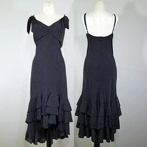 Vestido de Baile De Colección Benetton Italia Alto Bajo L Negro Blanco Punto de Prendedor Volantes Dobladillo en Niveles - Imagen 1 de 12