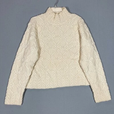 Suéter pescador malha cabo vintage 100% lã Ann Taylor gola alta Cottagecore M - Imagem 1 de 4