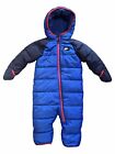 Nike Swoosh Puffer Hooded One Piece Fleece Lined Snowsuit Blue Red 24 Months