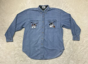 Kristin Paige Womens Size L Snowman Christmas Long Sleeve Button Up Denim Shirt - Picture 1 of 12