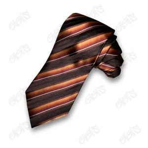 Alfani Tie Men SZ L 60” W 3.5” Copper Brown Stripe Pattern 100% Silk Classy Chic - Picture 1 of 6
