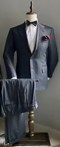 NEW Exceptional CUSTOM Steely Gray with Blue Stripe Wool/Silk Brioni Suit 40R US - Picture 1 of 16