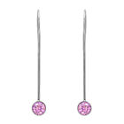 Long Dangle Earrings Round Pink CZ 925 Sterling Silver Women Earrings
