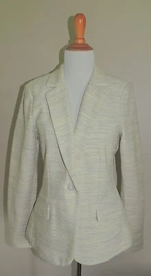 CABI GRAY/YELLOW TWEED COTTON BLEND 1 BUTTON BLAZER SIZE 8 - Image 1 of 4