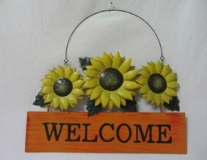 WELCOME SUNFLOWERS SIGN RUSTIC WALL DOOR HANGING METAL TIN - Bild 1 von 2