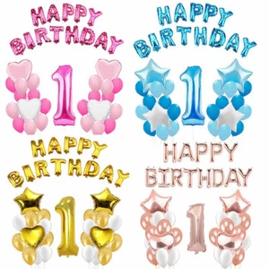 1st Birthday Boy Girl Foil Balloons Blue Pink Star Heart Numbers 1 Foil Baloons - Picture 1 of 18