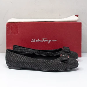 Salvatore Ferragamo Varina Black Studded Flats, Size 7.5 D - Picture 1 of 7