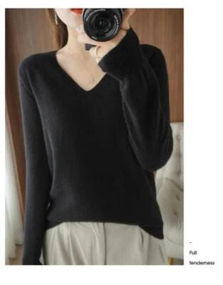 Cashmere  2023 Autumn Winter Sweater Womens V-Neck Long Sleeve Pullover Women's - Image 1 of 4