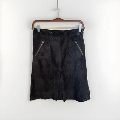 Vintage Contex Womens A Line Suede Leather Skirt Black size 2 - Image 1 of 4