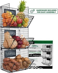 Sturdy & Stylish 3-Tier Storage Baskets with Chalkboard for Wall, Counter, Floor - Imagen 1 de 12