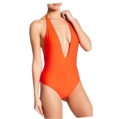 Купальник цельный Mikoh Hinano оранжевый женский маленький погружающийся с v-образным вырезом с бретелью через шею - Изображение 1 из 4