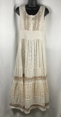 Maxi Vestido Anthropologie Me 2 Magic Para Mujer Talla L Boho Bordado en Niveles Foto 1 de 4