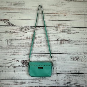 Womens Trina Turk Turquoise Scalloped Edge Small Zip Top Crossbody Boho Purse - Picture 1 of 10