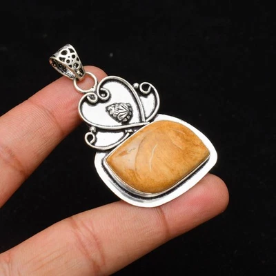 Pingente de joia feito à mão de prata esterlina 925 pedra preciosa jaspe 1,96" - Imagem 1 de 4