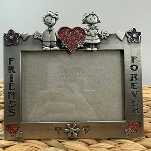 Friends Forever Photo Frame Silver Tone Glitter Heart Kids Couple Display Gift - Picture 1 of 9