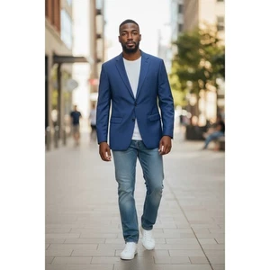 Calvin Klein Mens Blue 100% Wool Natural Stretch Blazer Sport Coat Jacket 42L - Picture 1 of 9