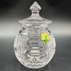 NOB Waterford Crystal Basket Weave 3-5/8" Clear Cut Glass Honey Pot with Lid - Picture 1 of 8
