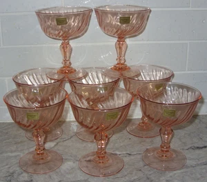 Rosaline 8 Luminarc Pink Swirl Champagne Sherbet Glasses France Arcoroc w Label - Picture 1 of 11