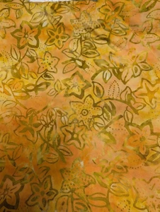 Batik OrangeYellow and Gold Flower Design 100% Cotton Fabric 27 inches - Picture 1 of 2