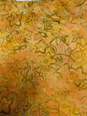 Batik OrangeYellow and Gold Flower Design 100% Cotton Fabric 27 inches - Image 1 of 2