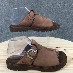 Simple Sandals Womens 7.5 Line Up 9818 Brown Leather Slip On Comfort Slide Flats - Picture 1 of 20