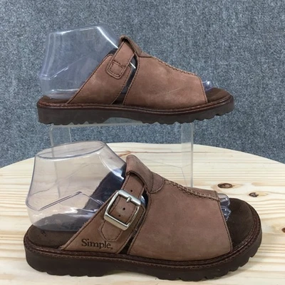 Simple Sandals Womens 7.5 Line Up 9818 Brown Leather Slip On Comfort Slide Flats - Image 1 of 4