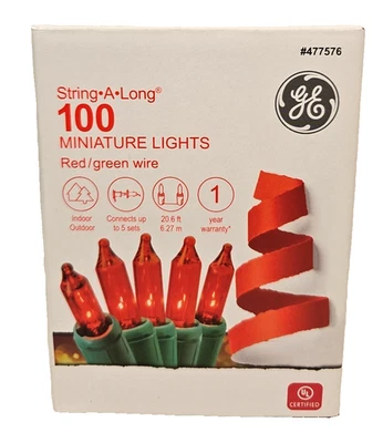 GE String A Long 100 Indoor/Outdoor Miniature Red Lights Brand New in Box - Image 1 of 4