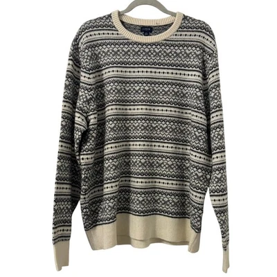 J Crew Fair Isle Pattern Knit Sweater Mens XXL Wool Blend Pullover Cream Black - Image 1 of 4