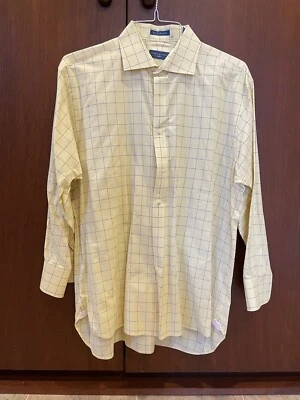 Camisa de vestir Joseph & Lyman amarilla y azul a cuadros manga larga talla XL 17 32/33 Foto 1 de 4