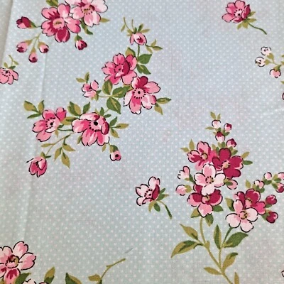 Quilt Cotton Fabric 36" X 25" Pink Floral Polka Dot Light Blue Background  - Image 1 of 3
