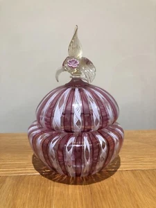 VENETIAN MURANO LATTICINO POT & COVER FINIAL FORMED AS PINK FLOWERS & GOLD - Picture 1 of 11