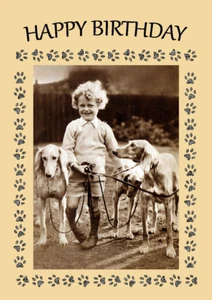 SALUKI DOGS AND SMALL CHILD DOG BIRTHDAY GREETINGS NOTE CARD  - Picture 1 of 1