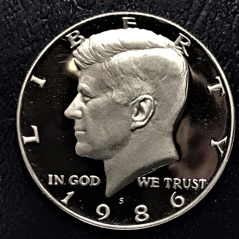 1986 S Proof Kennedy Half Dollar Clad No Silver from Orginal Proof Set Cover