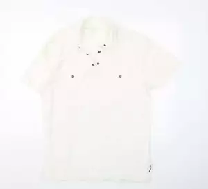 Paper Denim & Cloth Mens White Cotton Polo Size M Collared - Picture 1 of 12