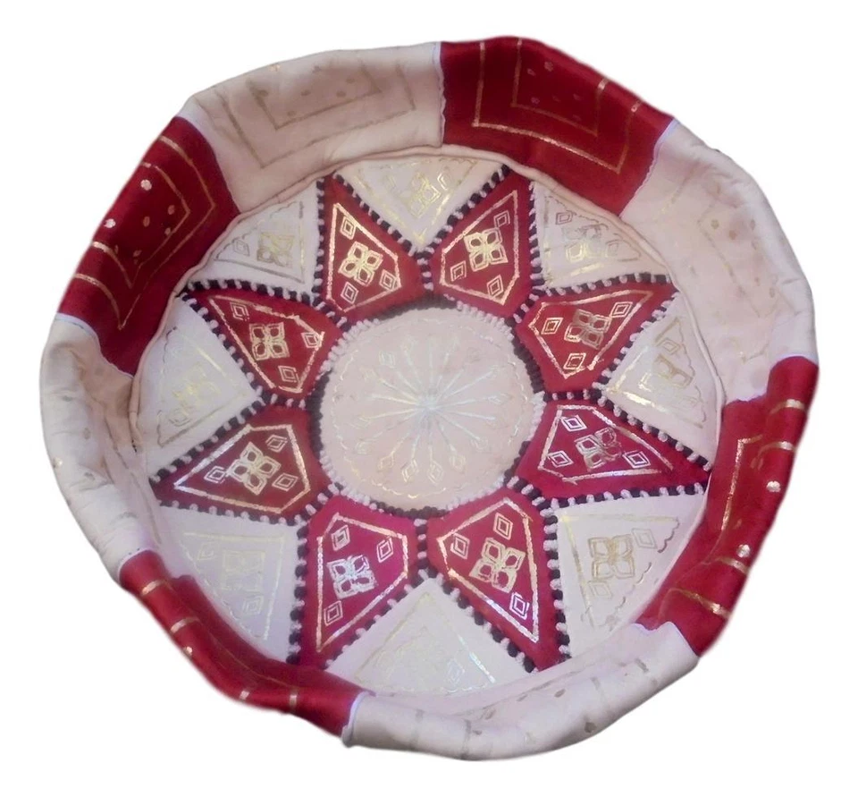 Moroccan Leather Pouf Ottoman Footstool - Image 1 of 1