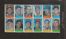 Vintage 1969 Topps Baseball 12 Stamp Panel, Hank Aaron, Jim Kaat, HOFers!