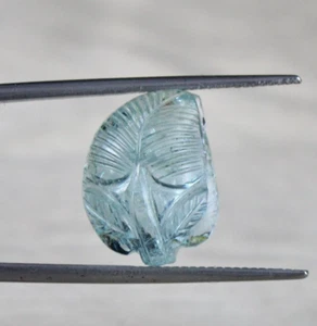 CLASSIC NATURAL BLUE AQUAMARINE CARVED LEAF 12.15 CARATS GEMSTONE PENDANT RING - Picture 1 of 9