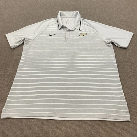 Purdue Boilermakers Mens Large Nike Polo Shirt Gray Striped Short Sleeve College Cover